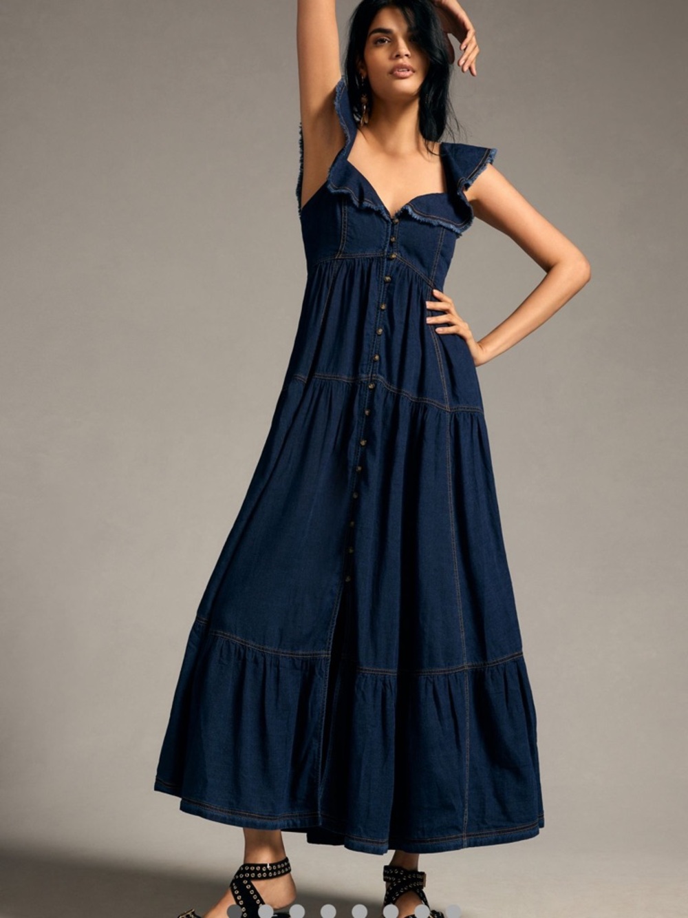 Anthropologie Pilcro Sweetheart Flutter Sleeve Denim Button Down Dress